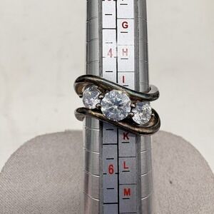 Jose Hess 3-Stone CZ Ring Sterling Silver .925 Size 5 Wavy Bypass Band
